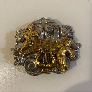 Vintage Scripture Wear Cherub Harp Music Brooch Pin